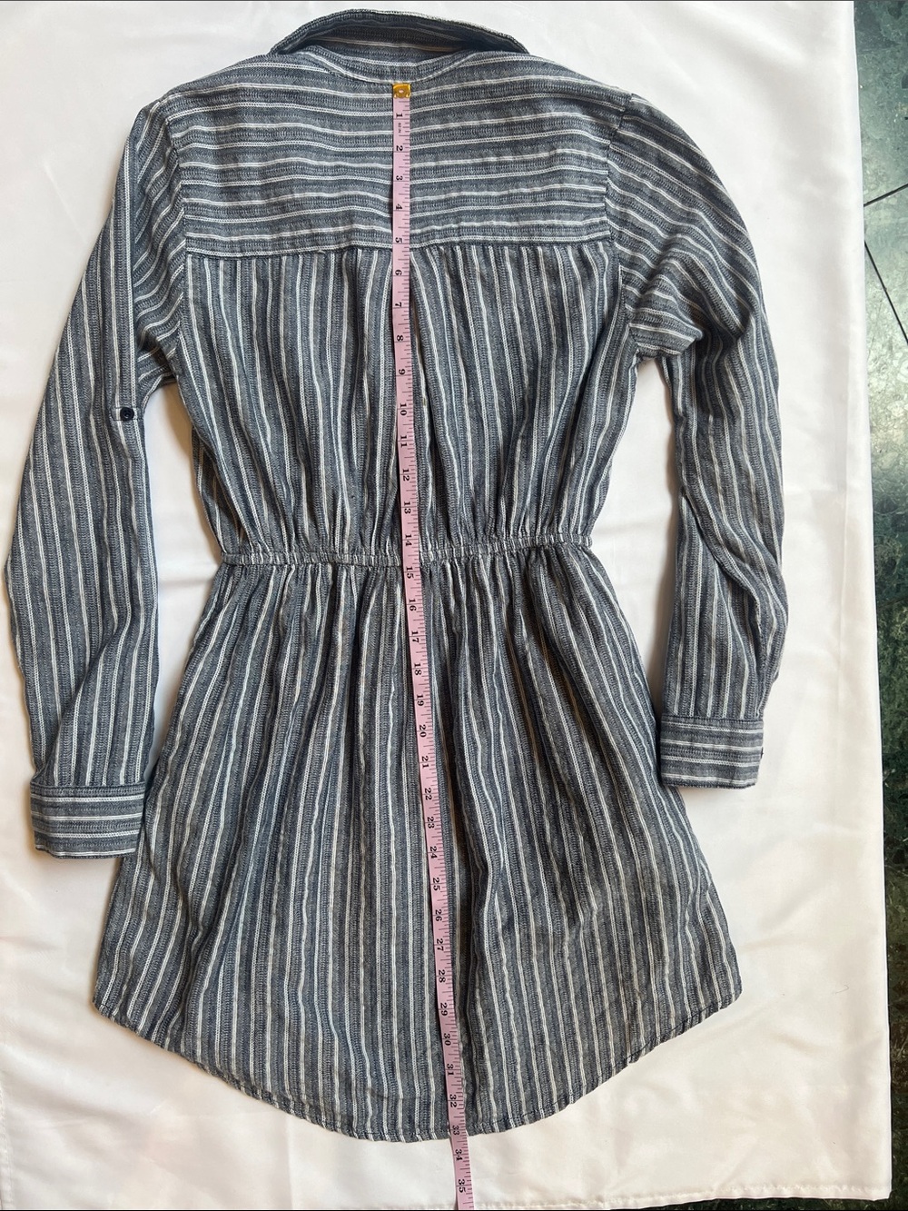 Japna Sz S Striped Button-Front Shirt Dress with Tie Waist - Blue/White - Picture 8 of 8